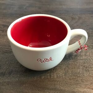 NWOT Cute oversized “Wish” holiday ceramic mug in white & red by Dutch Wax